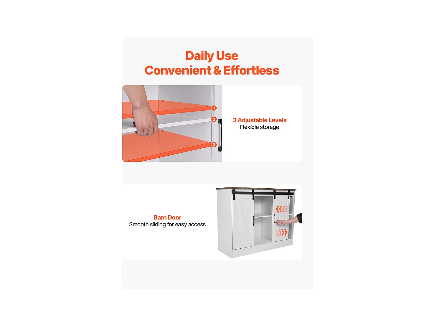 Meuble de Bar à Café SucceBuy, 106 x 40 x 81,5 cm, à 3 Niveaux avec Portes de Grange