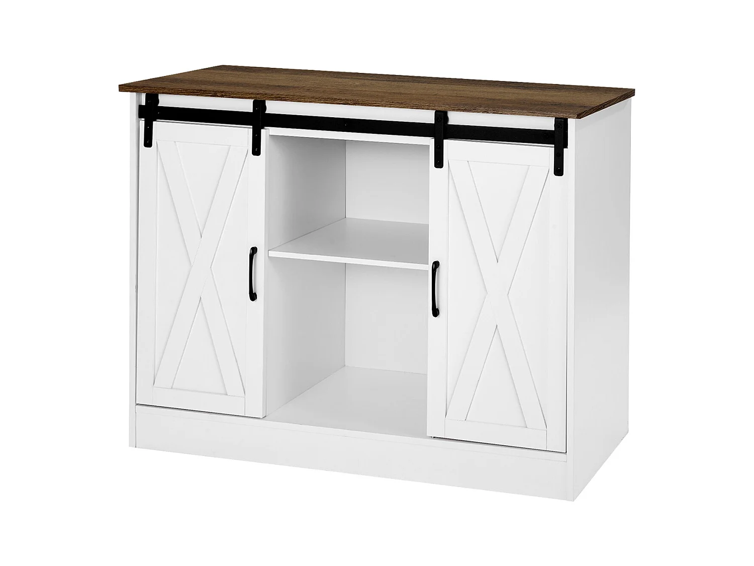 Meuble de Bar à Café SucceBuy, 106 x 40 x 81,5 cm, à 3 Niveaux avec Portes de Grange