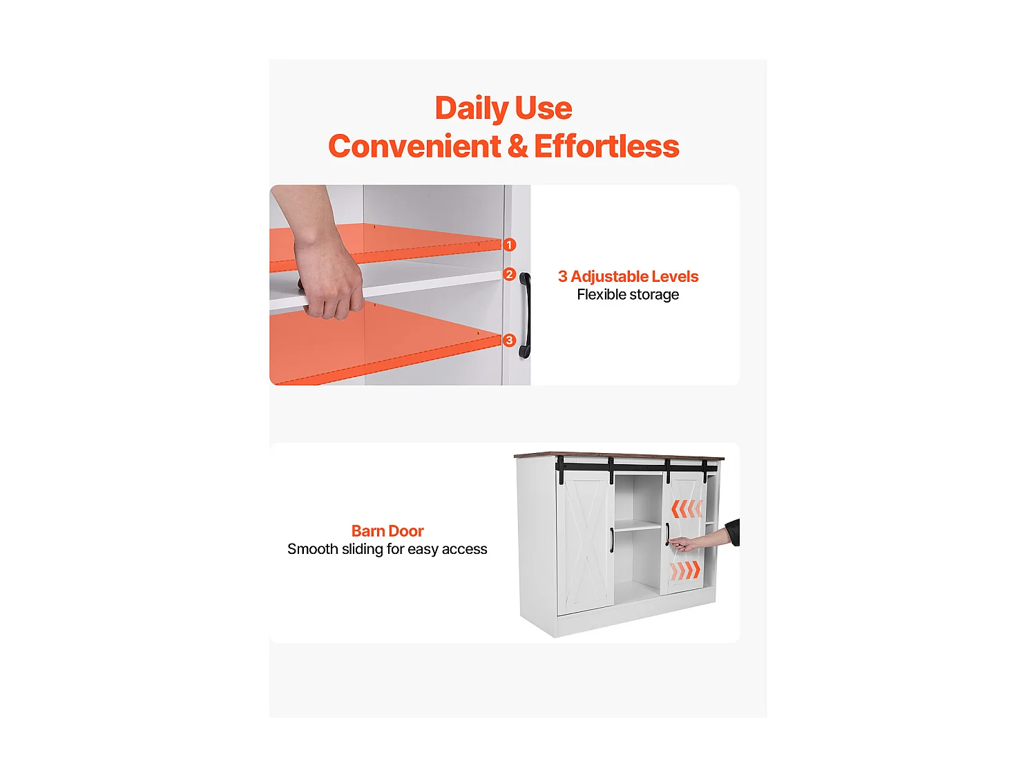 Meuble de Bar à Café SucceBuy, 106 x 40 x 81,5 cm, à 3 Niveaux avec Portes de Grange