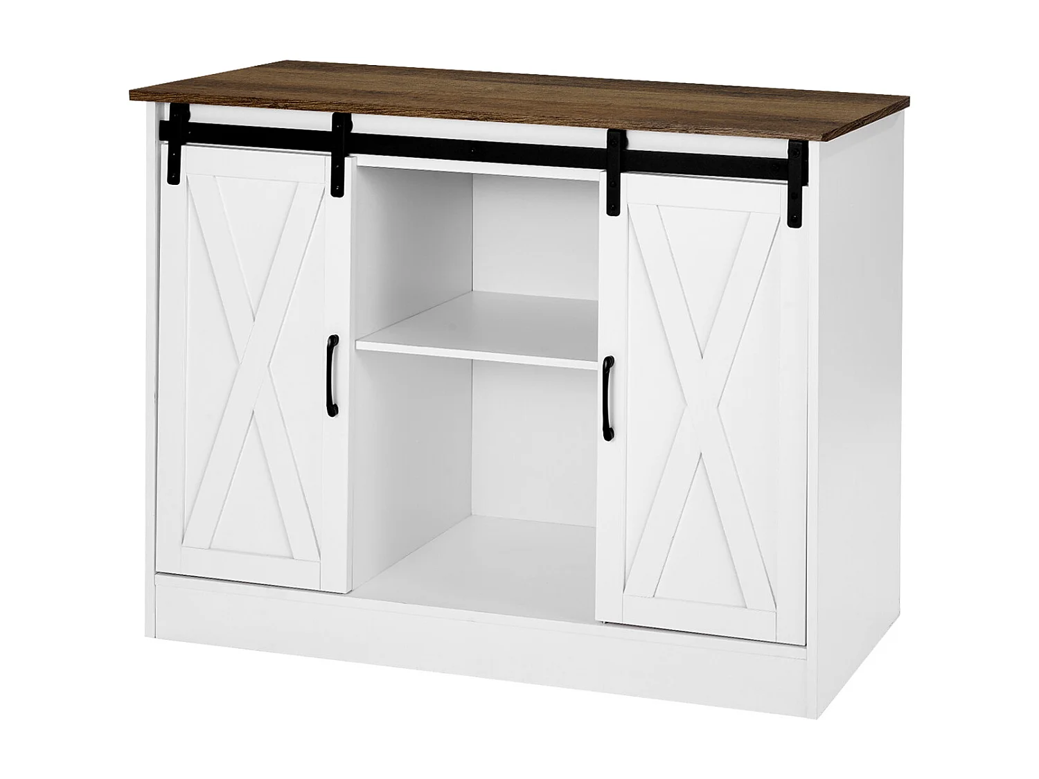 Meuble de Bar à Café SucceBuy, 106 x 40 x 81,5 cm, à 3 Niveaux avec Portes de Grange