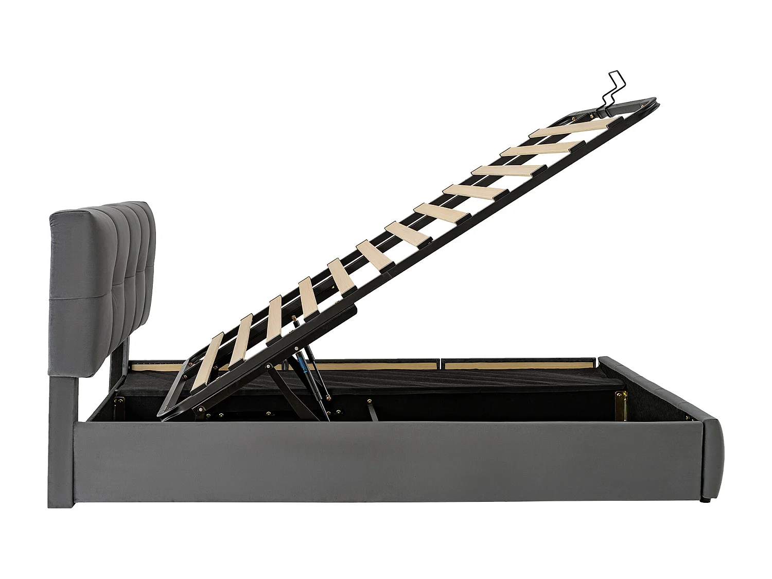 Lit double tapissé hydraulique, 3 tiroirs, tête de lit réglable, 3 ports de charge, mousse, rangement, velours, gris, 140x200cm