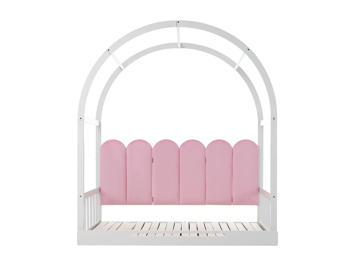 (Avec matelas) Lit mezzanine extensible, lit gigogne, lit enfant, lit sommier, lit double, coussins velours, pin, blanc+rose, 140x100/200cm