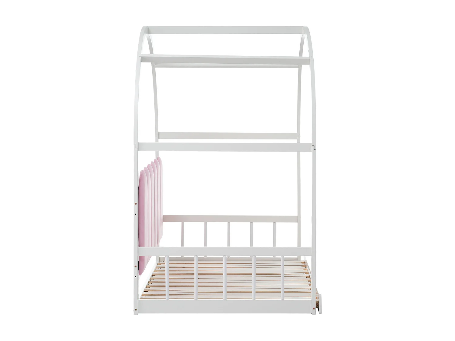 (Avec matelas) Lit mezzanine extensible, lit gigogne, lit enfant, lit sommier, lit double, coussins velours, pin, blanc+rose, 140x100/200cm