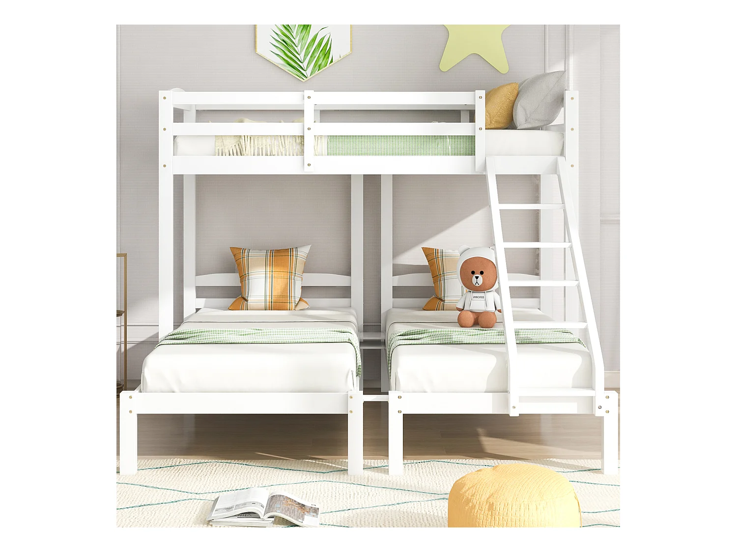 Lit triple superposé avec échelle latérale pour enfants et adolescents, blanc (90 x 200 cm)