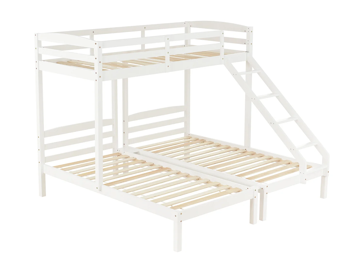 Cama triple, litera triple con escalera lateral para niños y adolescentes, color blanco (90x200cm)