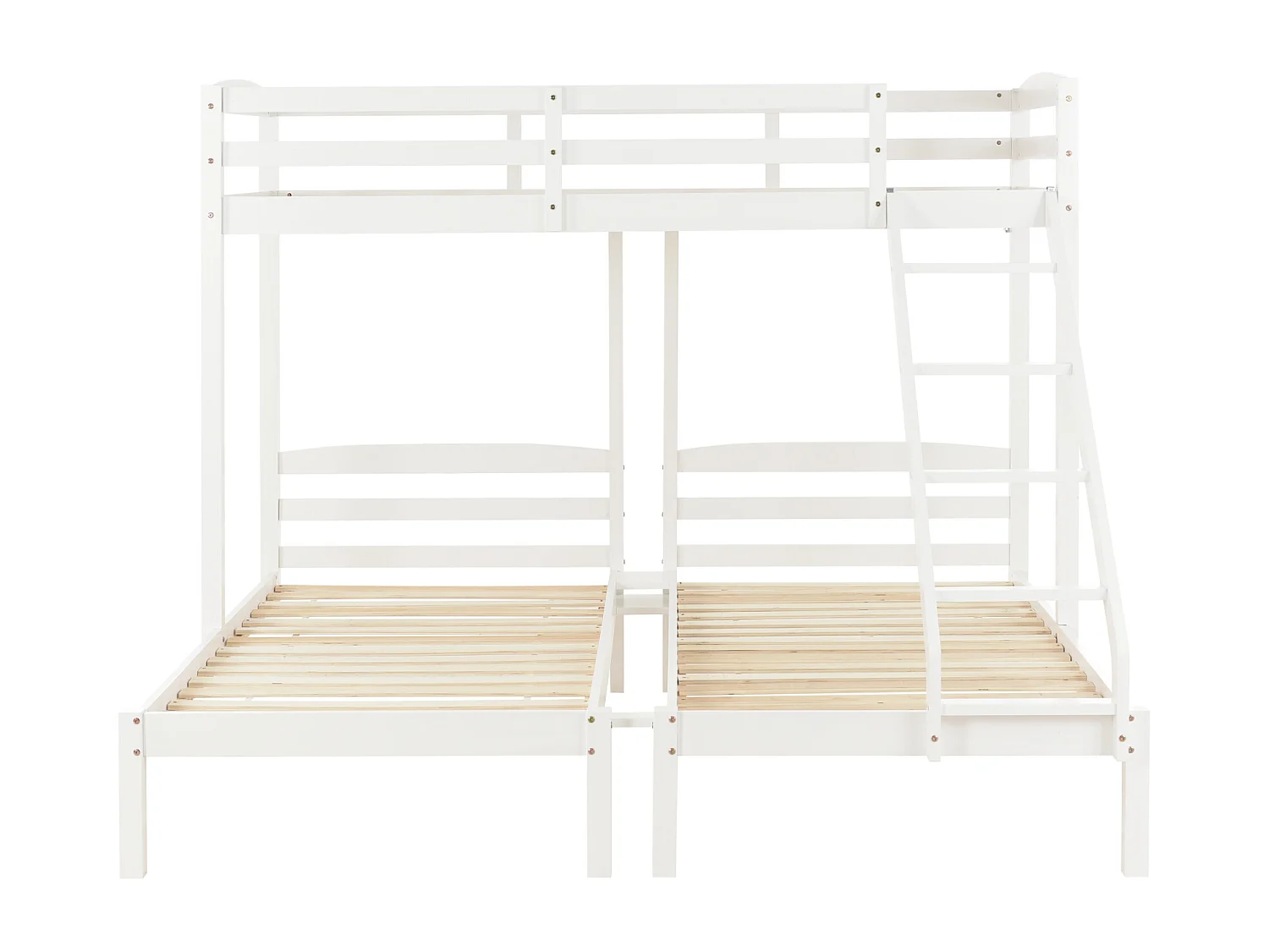 Cama triple, litera triple con escalera lateral para niños y adolescentes, color blanco (90x200cm)