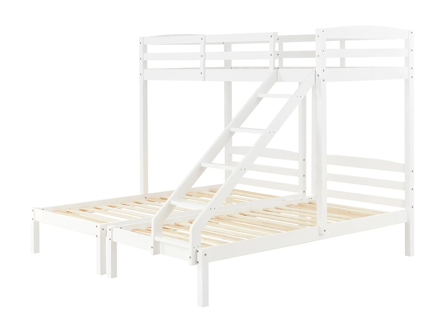 Cama triple, litera triple con escalera lateral para niños y adolescentes, color blanco (90x200cm)