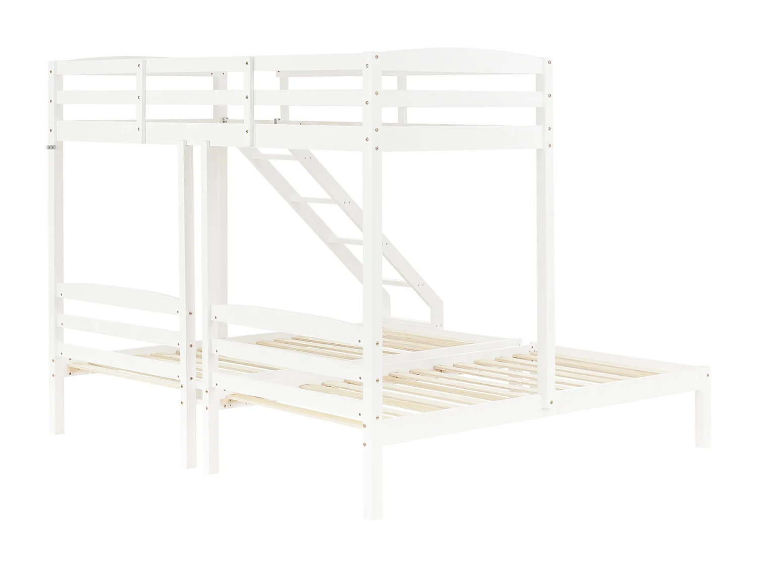 Cama triple, litera triple con escalera lateral para niños y adolescentes, color blanco (90x200cm)
