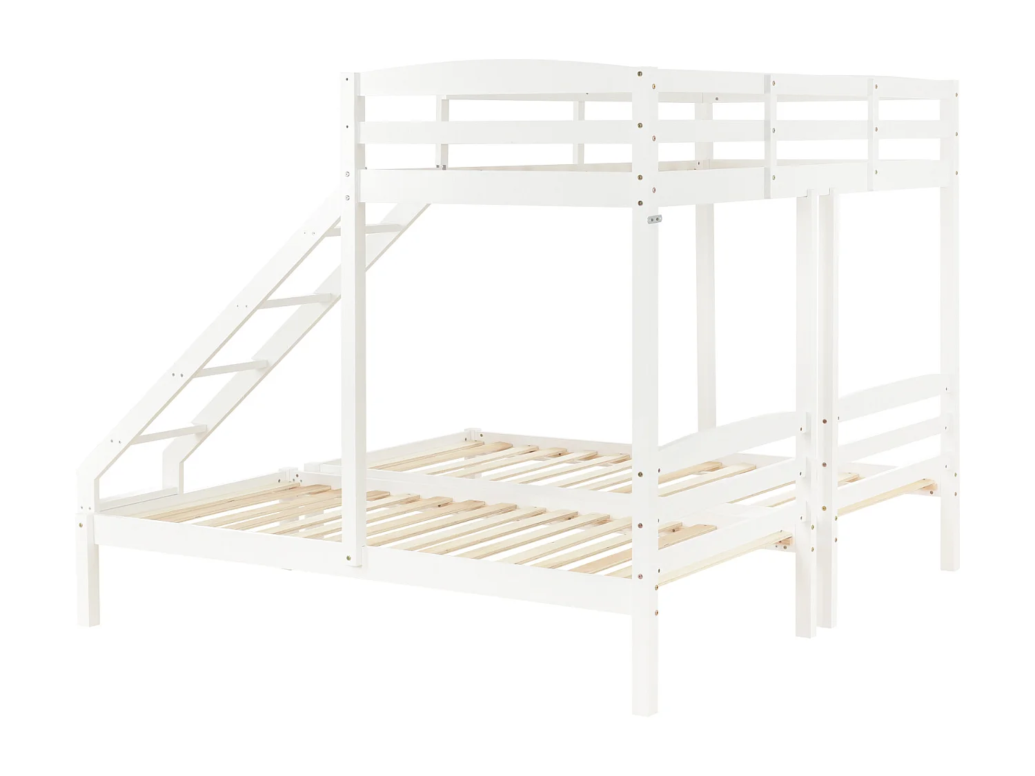 Cama triple, litera triple con escalera lateral para niños y adolescentes, color blanco (90x200cm)