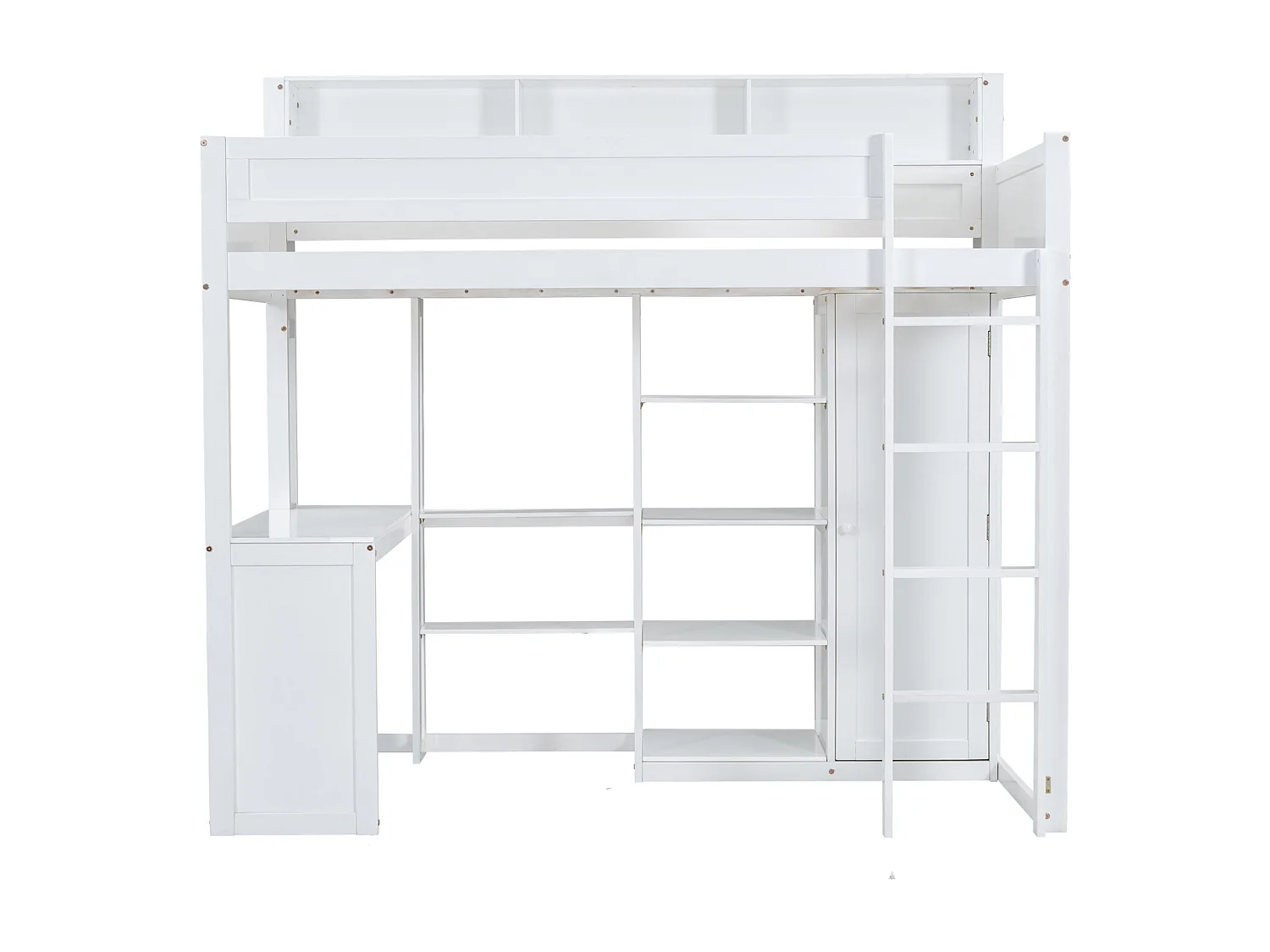 Beliche, mesa+guarda-roupa, portão segurança, escada 4 degraus, pinho+MDF, branco, 90x200cm