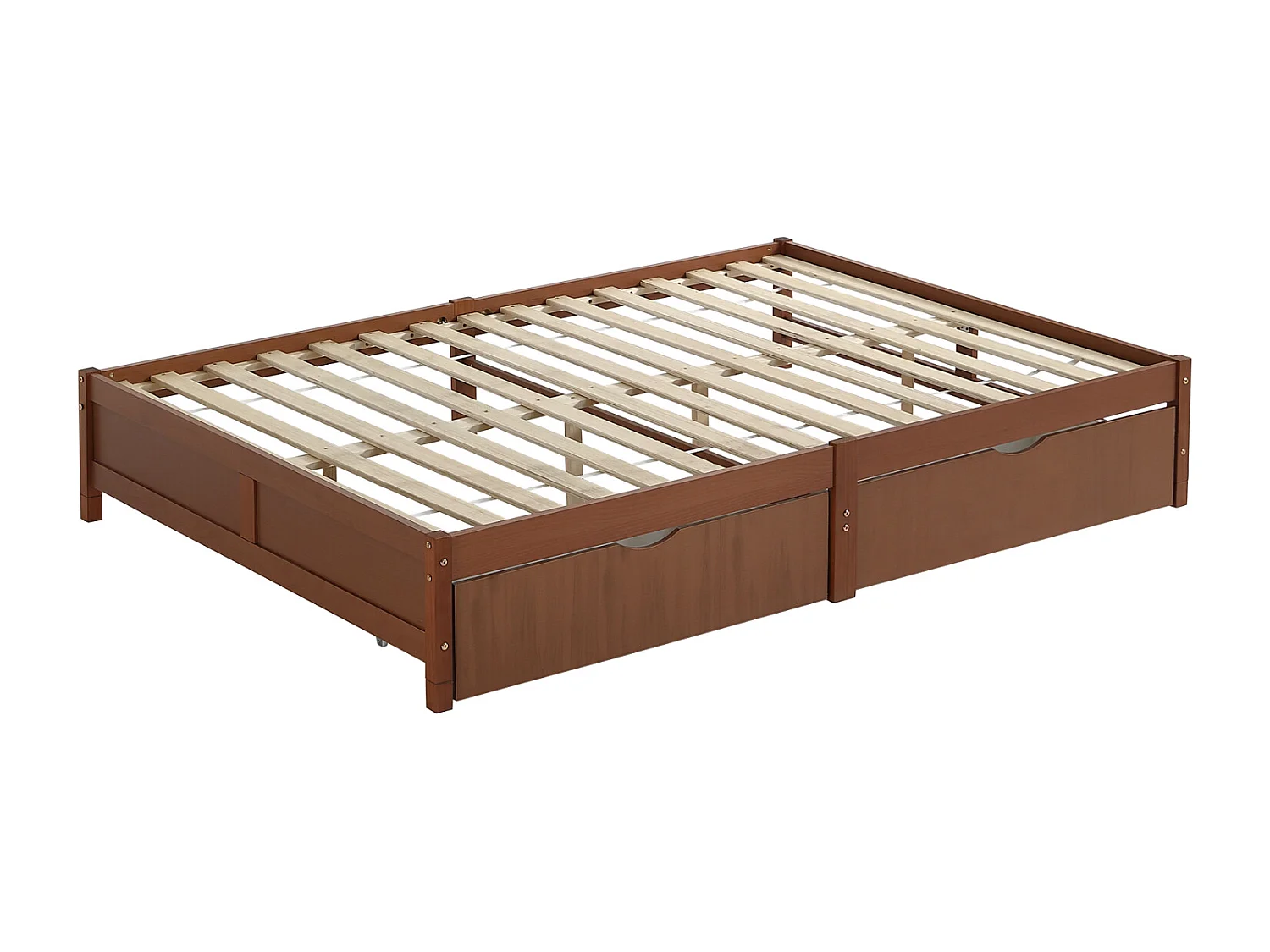 Lit enfant, lit plat, bois vintage, 2 tiroirs sur roulettes, ado/adulte, pin+MDF, brun rougeâtre, 140x200cm