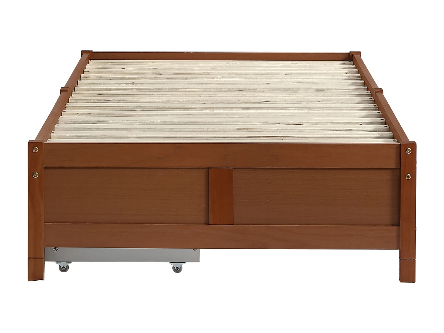 Lit enfant, lit plat, bois vintage, 2 tiroirs sur roulettes, ado/adulte, pin+MDF, brun rougeâtre, 90x200cm