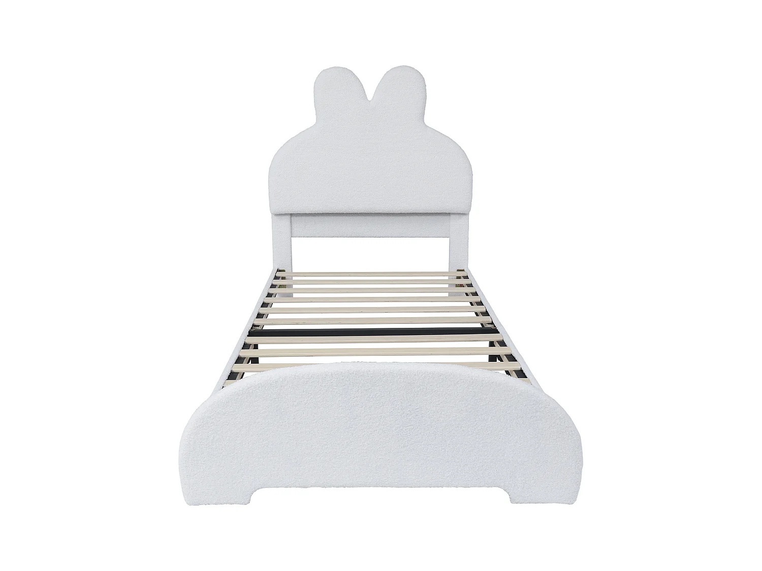 Lit simple rembourré, tête de lit en oreilles de lapin, simple, élégant et confortable, style dessin animé. Imitation polaire, blanc, 90 x 200 cm.