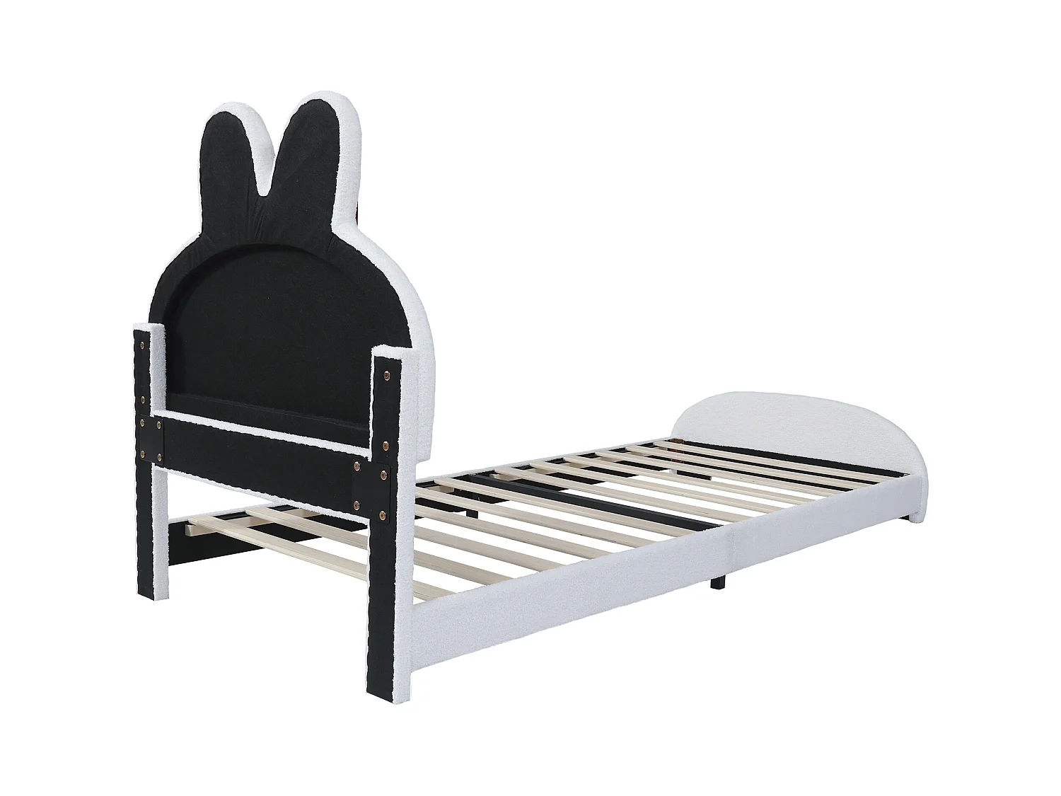 Lit simple rembourré, tête de lit en oreilles de lapin, simple, élégant et confortable, style dessin animé. Imitation polaire, blanc, 90 x 200 cm.