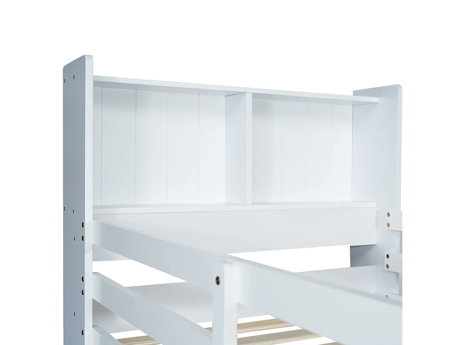 Lit superposé, étagères, échelle rectangulaire 3 marches, rangement, bois massif, blanc, 90x200cm