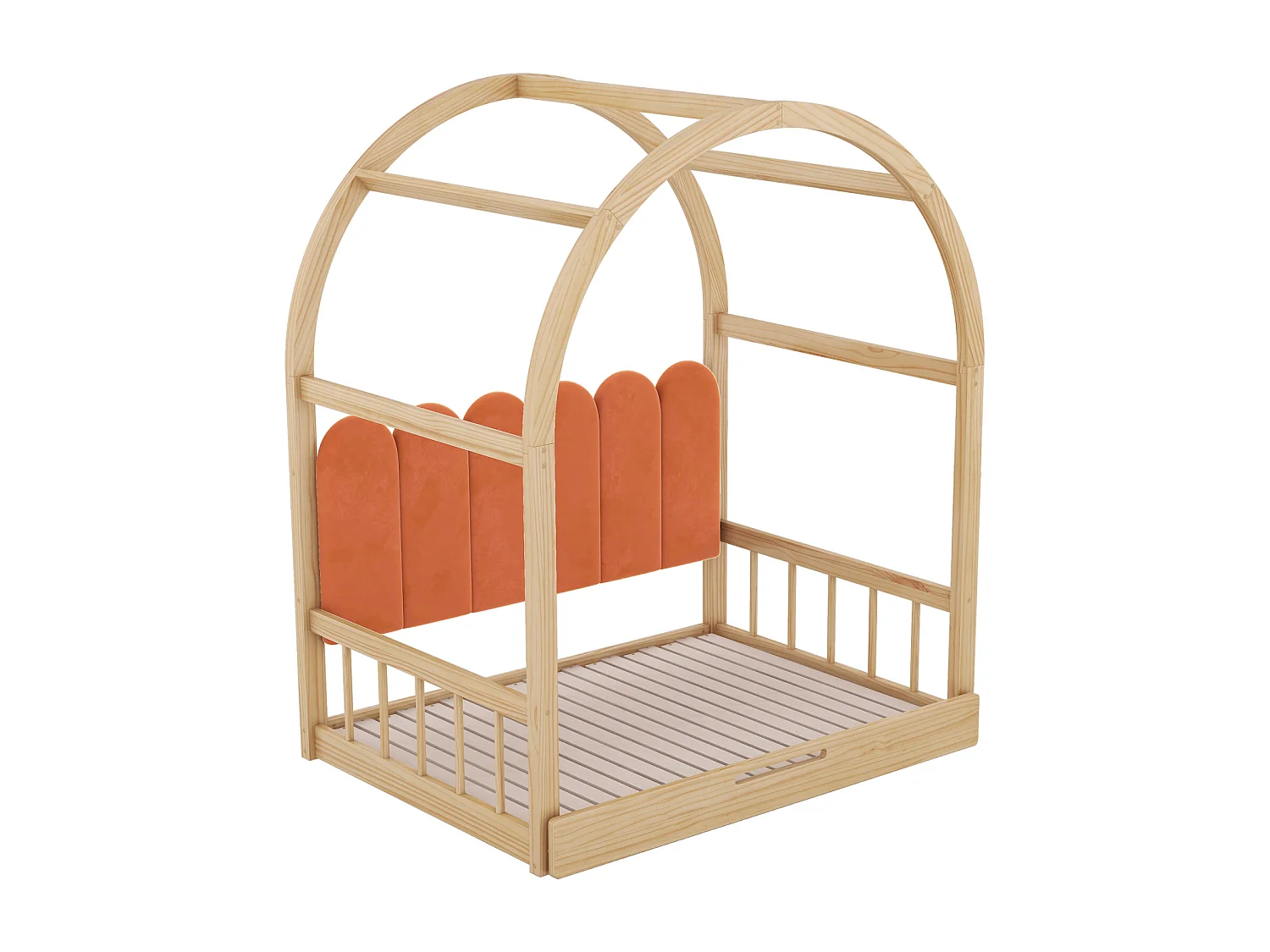 (Avec matelas) Lit mezzanine extensible voûté, gigogne, enfant, divan, double, coussins velours, pin, blanc + rose, 140x100/200cm