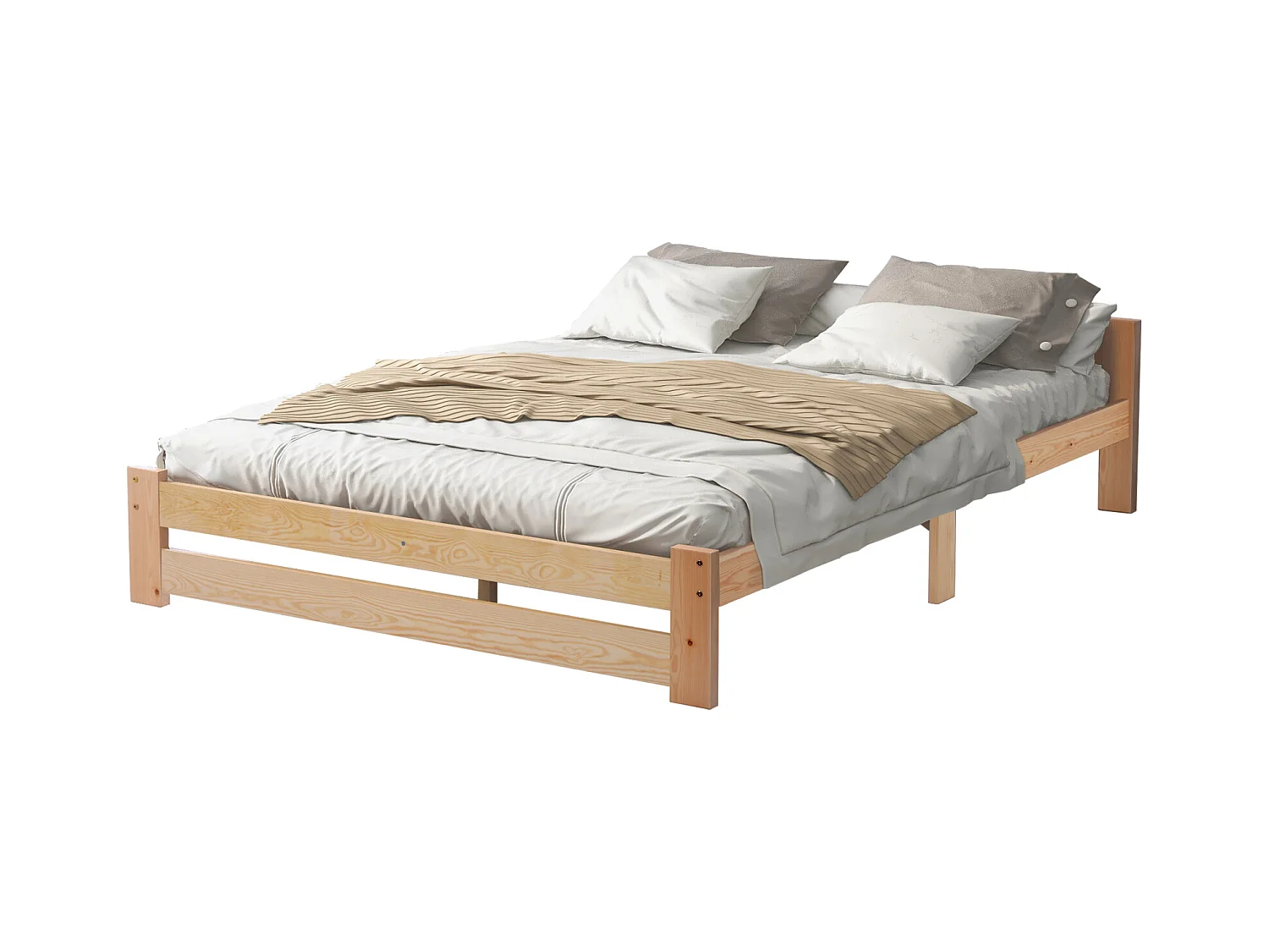 Massivholzbett, Futonbett, Natur Massivholzbett mit Kopfteil und Lattenrost, Natur (200x140cm)