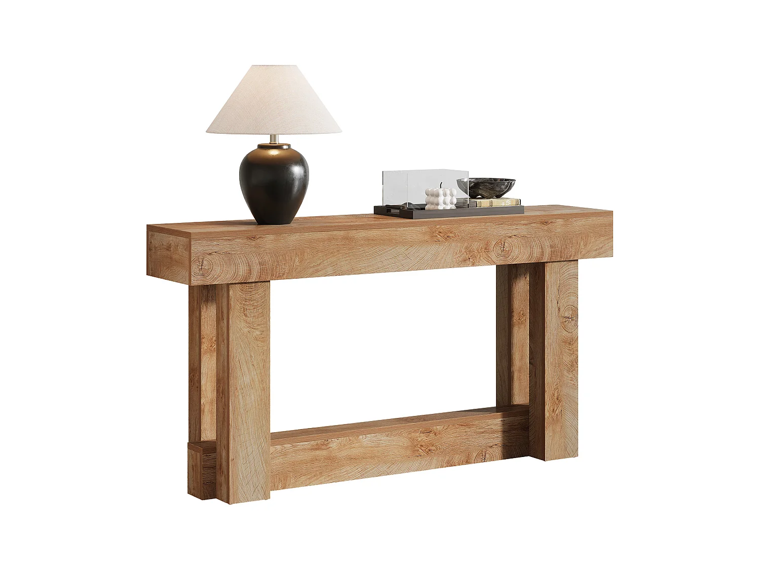 160cm Table Console, Table d'entrée à 2 étages, d'appoint rectangulaire en Bois derrière Le canapé