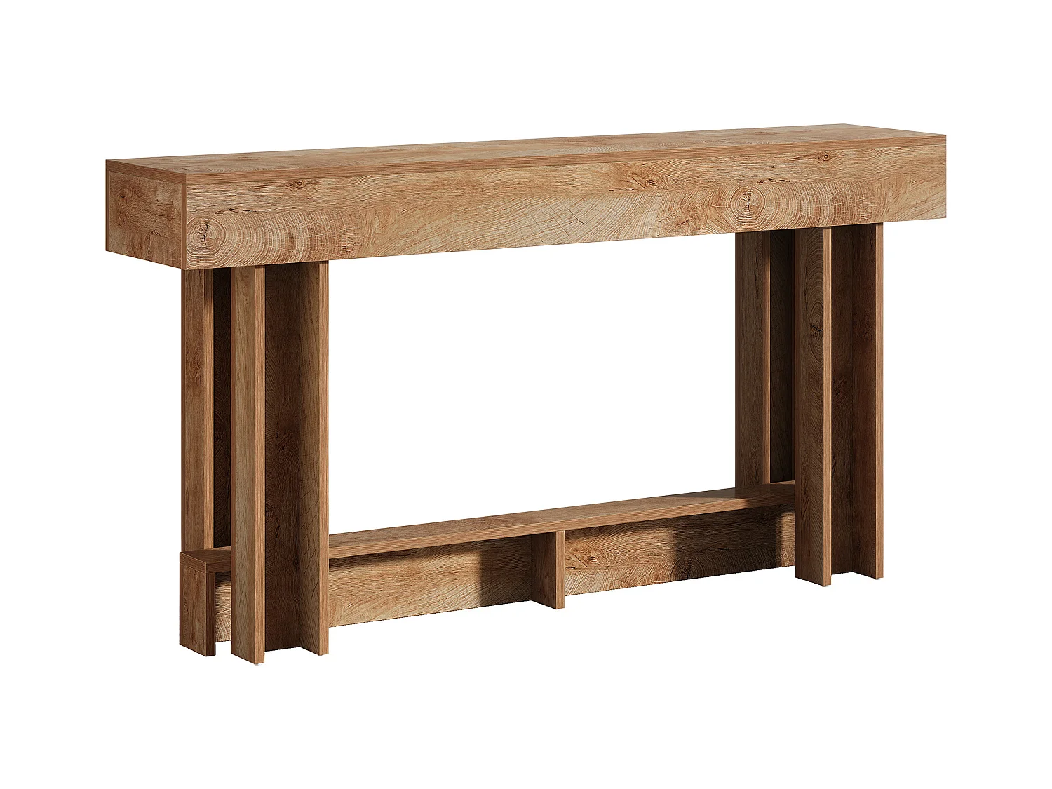 160cm Table Console, Table d'entrée à 2 étages, d'appoint rectangulaire en Bois derrière Le canapé