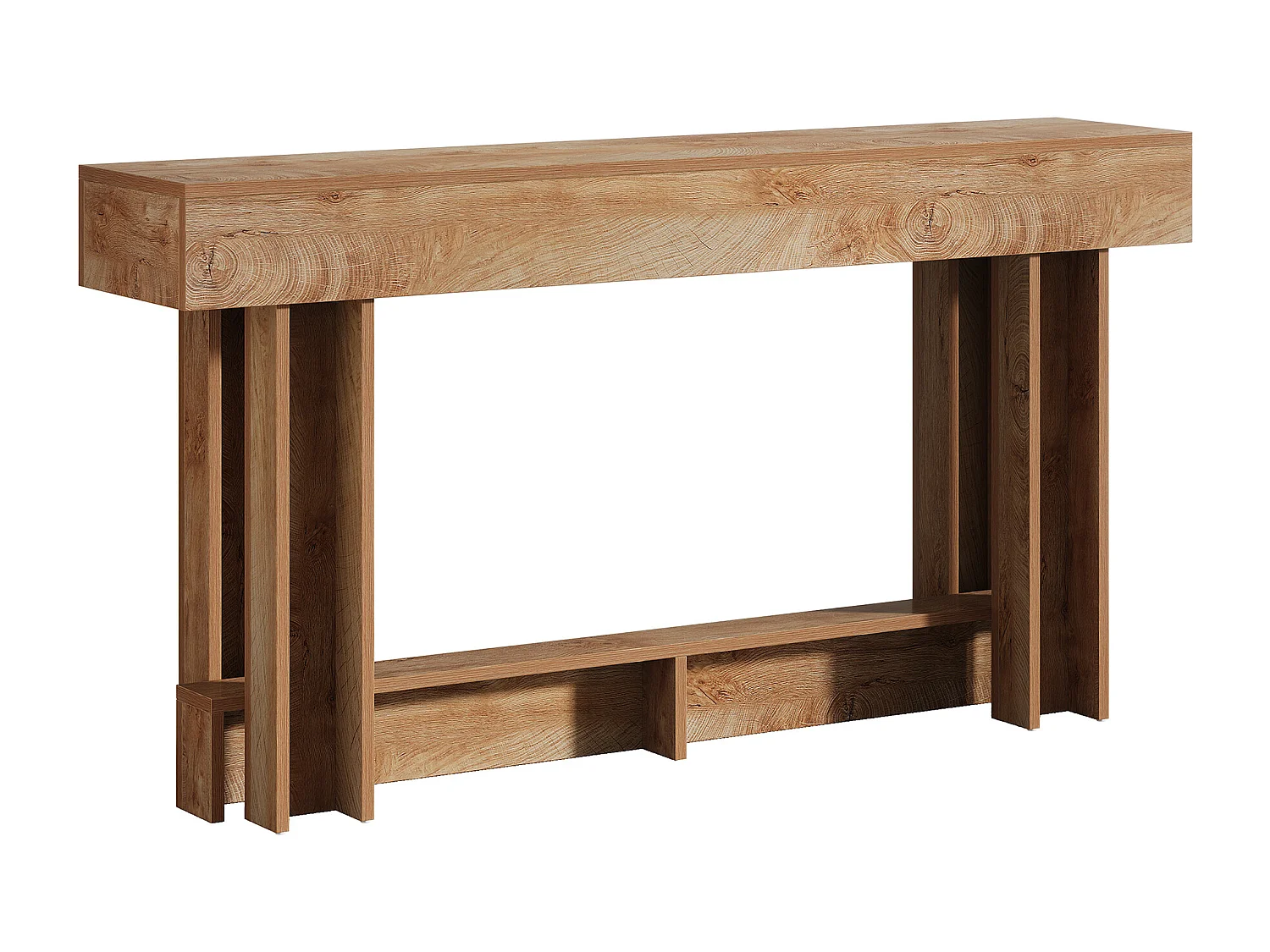 160cm Table Console, Table d'entrée à 2 étages, d'appoint rectangulaire en Bois derrière Le canapé