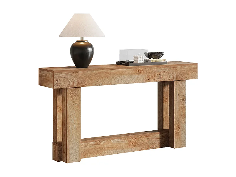 Mesa de apoio de 160 cm, Mesa de entrada de dois andares, mesa auxiliar retangular de madeira para trás do sofá