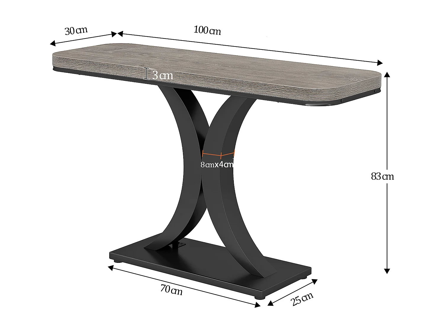 Table console industrielle pour entrée, 100 cm, table d'entrée étroite, table d'appoint pour salon