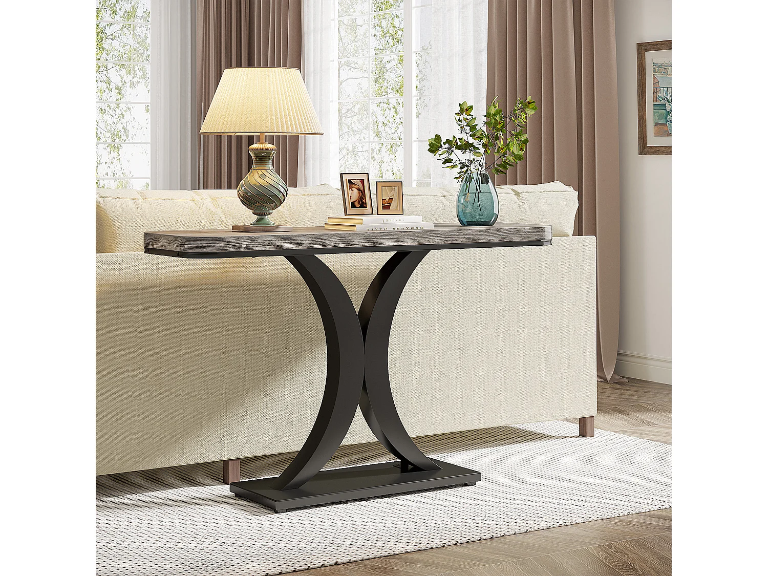 Table console industrielle pour entrée, 100 cm, table d'entrée étroite, table d'appoint pour salon