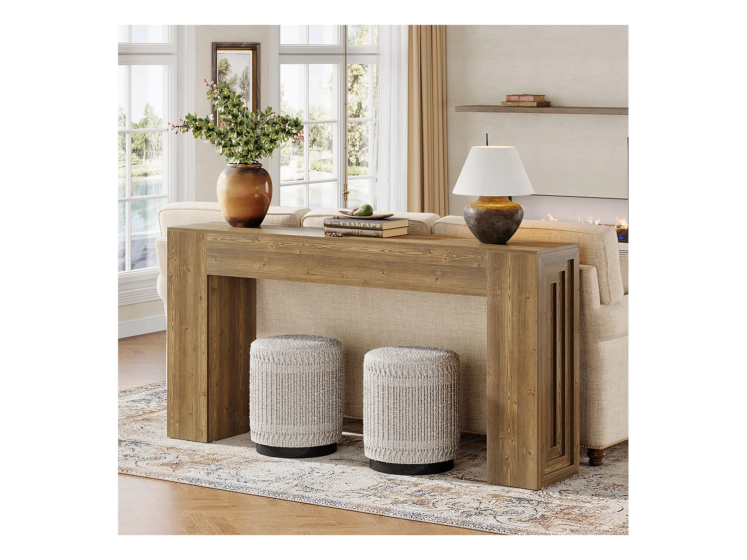 Table Console rectangulaire de 160 cm de Long, Table d'entrée rectangulaire derrière Le canapé