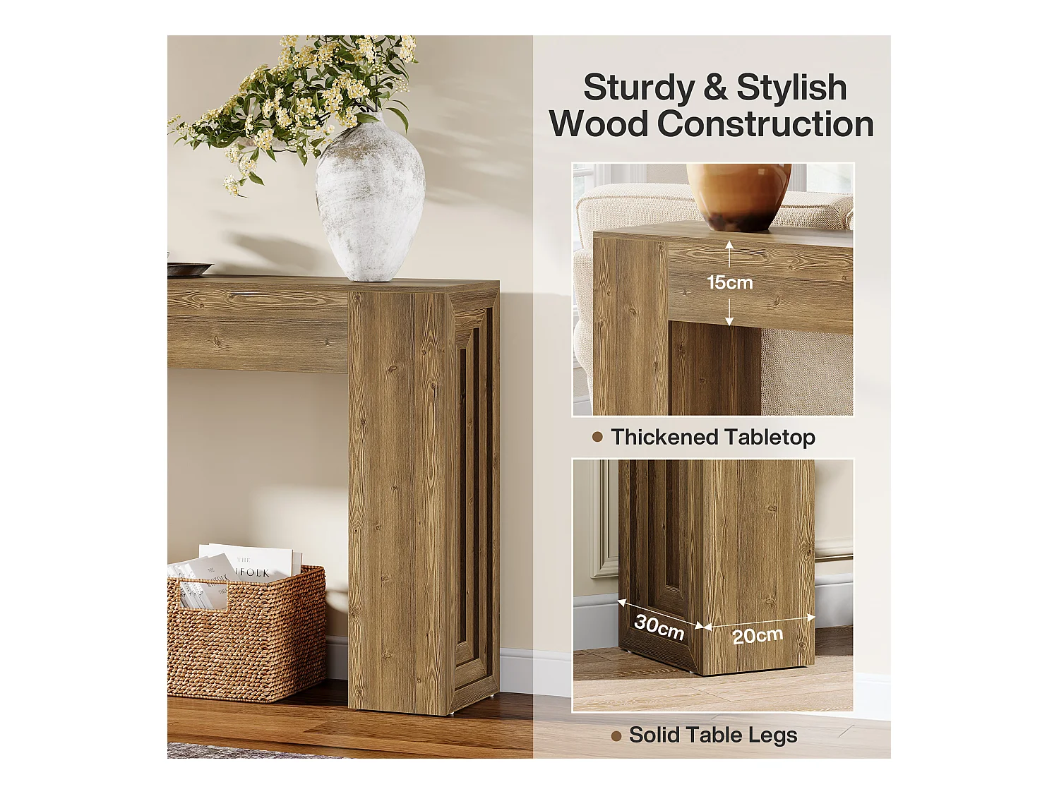 Table Console rectangulaire de 160 cm de Long, Table d'entrée rectangulaire derrière Le canapé