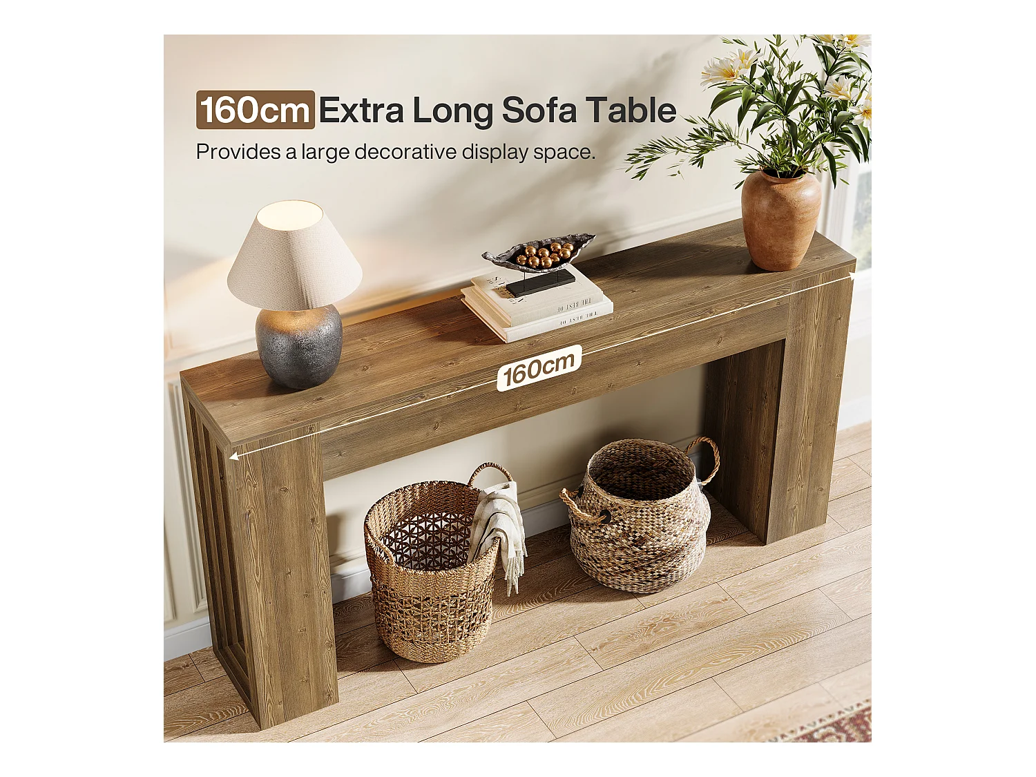 Table Console rectangulaire de 160 cm de Long, Table d'entrée rectangulaire derrière Le canapé