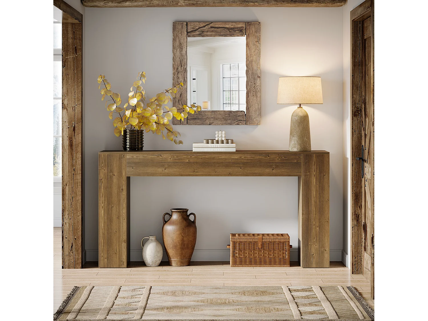 Mesa de console retangular com 160 cm de comprimento, mesa de entrada retangular atrás do sofá