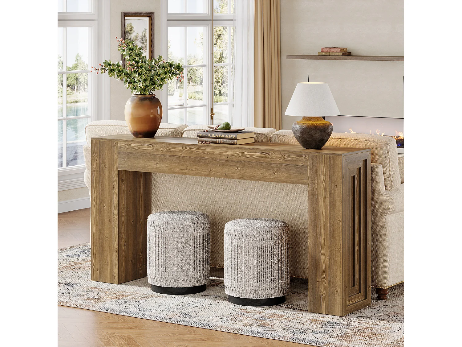 Mesa de console retangular com 160 cm de comprimento, mesa de entrada retangular atrás do sofá