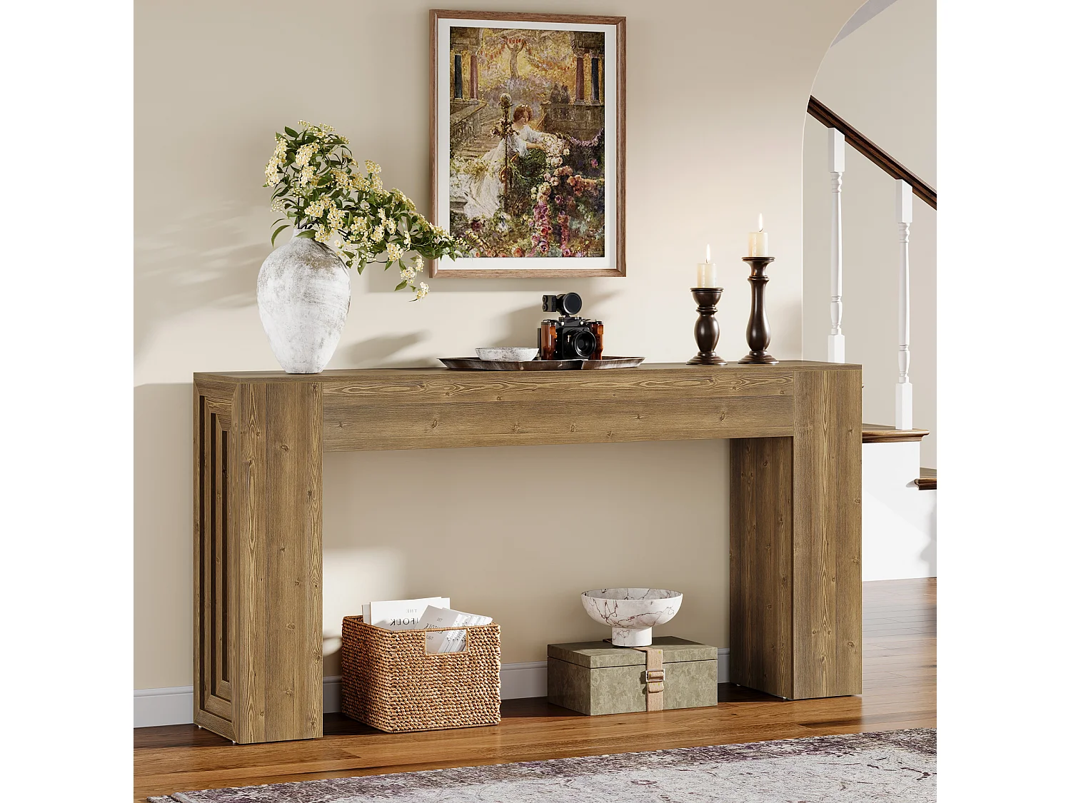 Mesa de console retangular com 160 cm de comprimento, mesa de entrada retangular atrás do sofá