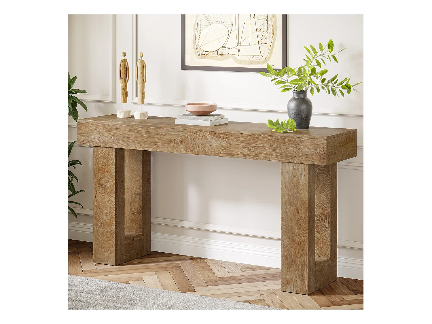 Table Console rectangulaire de 160 cm de Long, Table Basse derrière Le canapé pour entrée (Naturel)