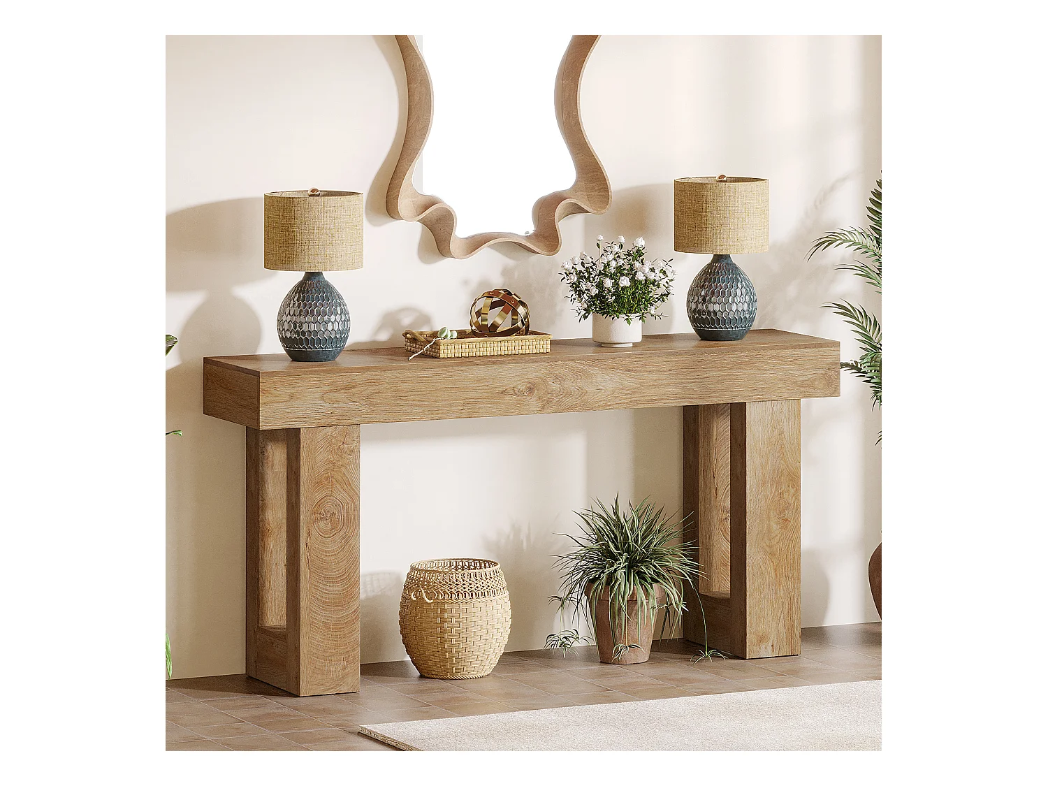 Table Console rectangulaire de 160 cm de Long, Table Basse derrière Le canapé pour entrée (Naturel)