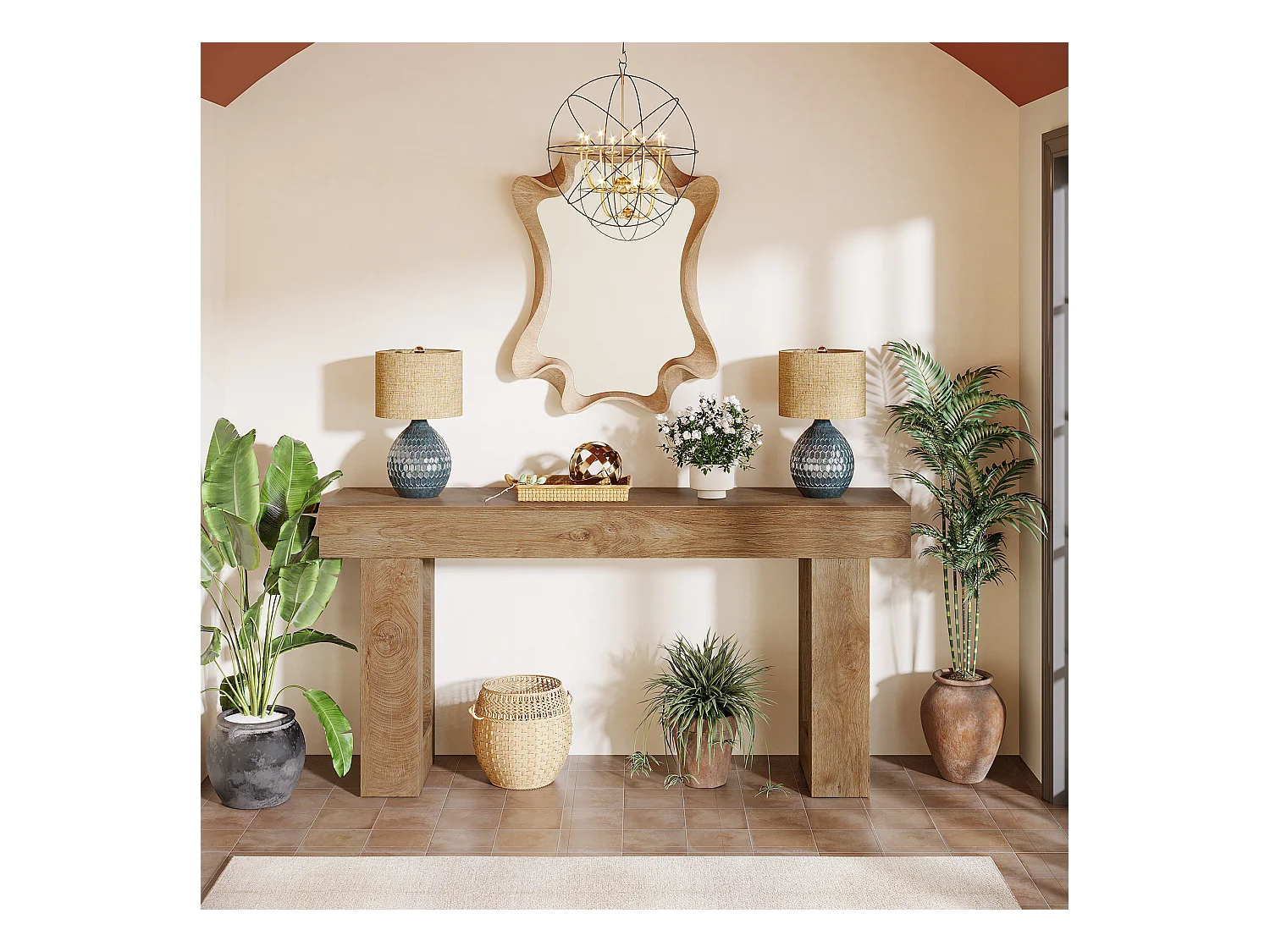 Table Console rectangulaire de 160 cm de Long, Table Basse derrière Le canapé pour entrée (Naturel)