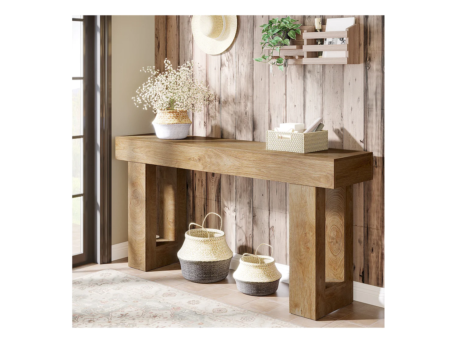 Table Console rectangulaire de 160 cm de Long, Table Basse derrière Le canapé pour entrée (Naturel)