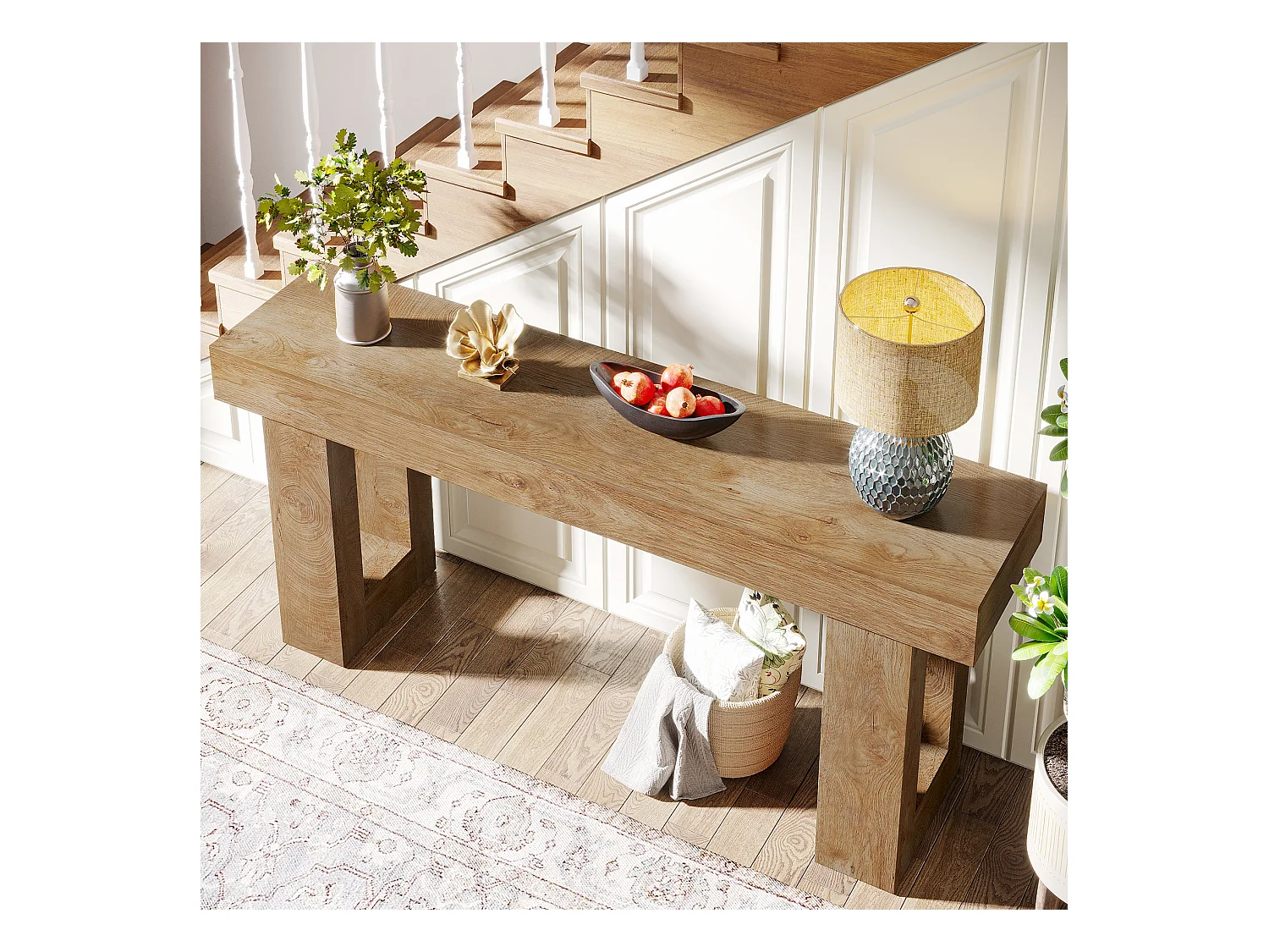 Table Console rectangulaire de 160 cm de Long, Table Basse derrière Le canapé pour entrée (Naturel)