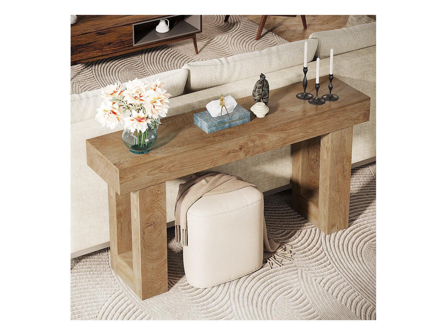 Table Console rectangulaire de 160 cm de Long, Table Basse derrière Le canapé pour entrée (Naturel)