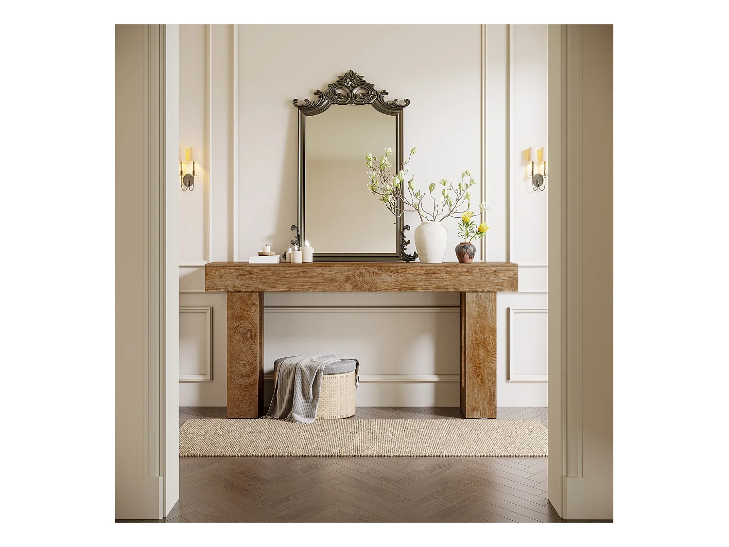 Table Console rectangulaire de 160 cm de Long, Table Basse derrière Le canapé pour entrée (Naturel)