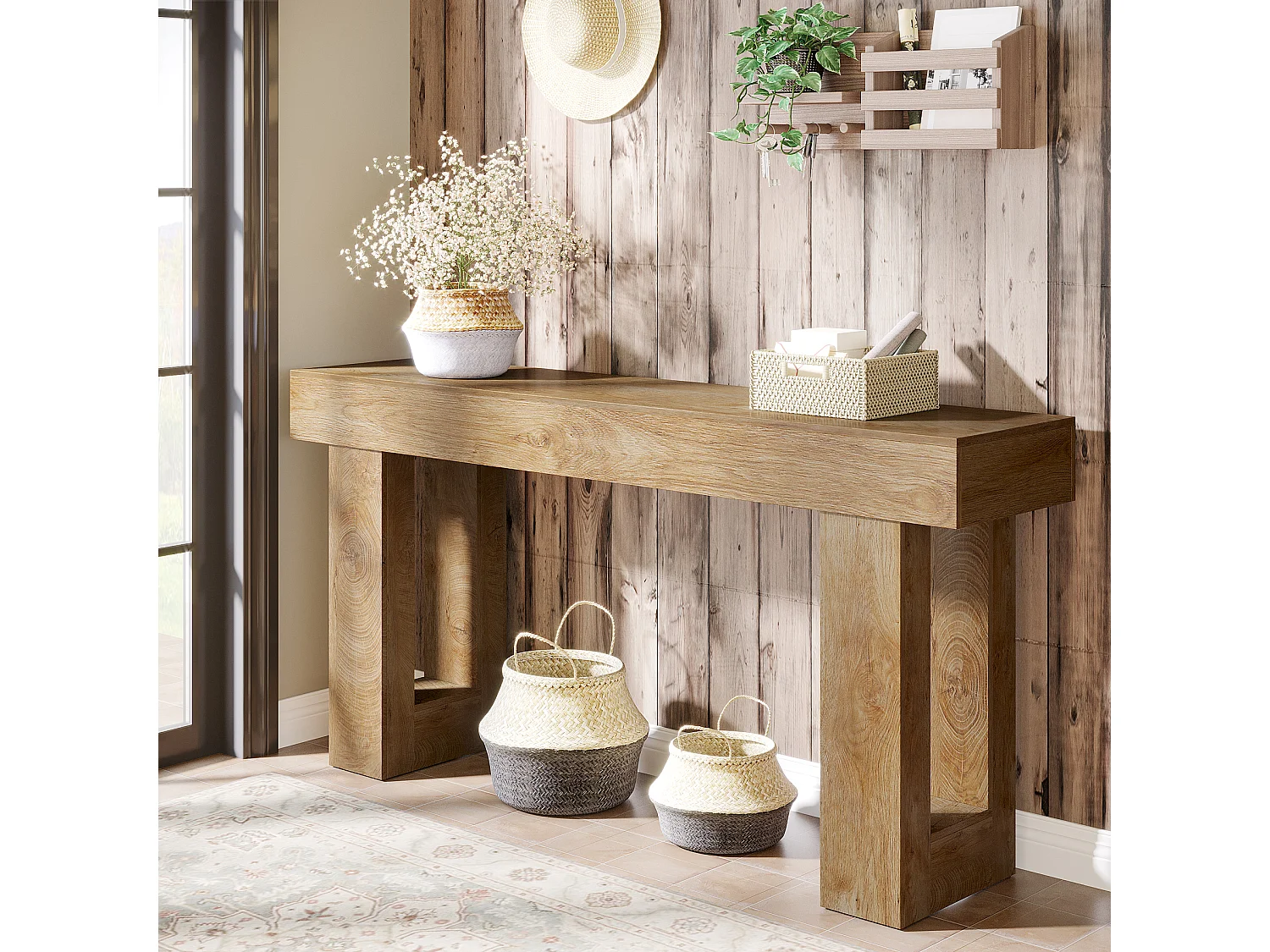 Rechthoekige consoletafel 160 cm lang, salontafel achter de bank voor de hal (natuur)