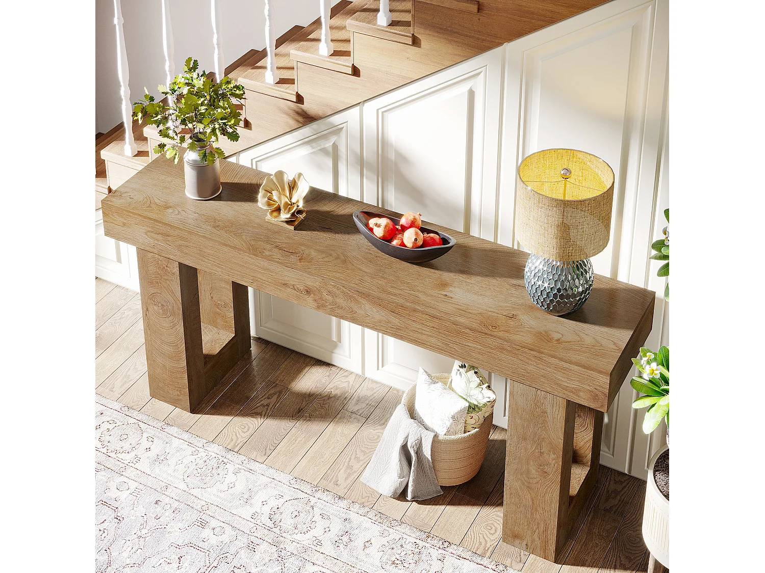 Rechthoekige consoletafel 160 cm lang, salontafel achter de bank voor de hal (natuur)