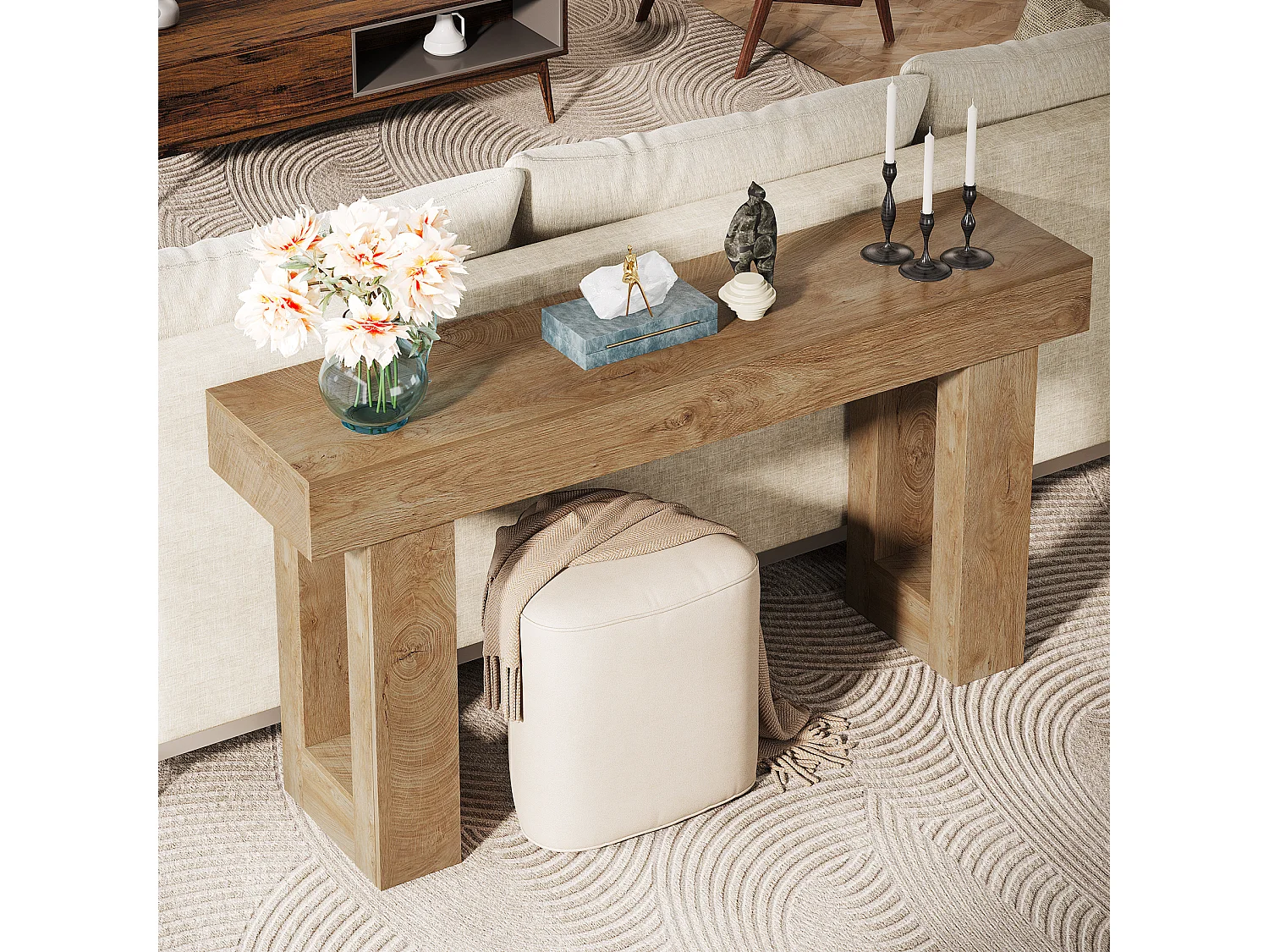 Rechthoekige consoletafel 160 cm lang, salontafel achter de bank voor de hal (natuur)