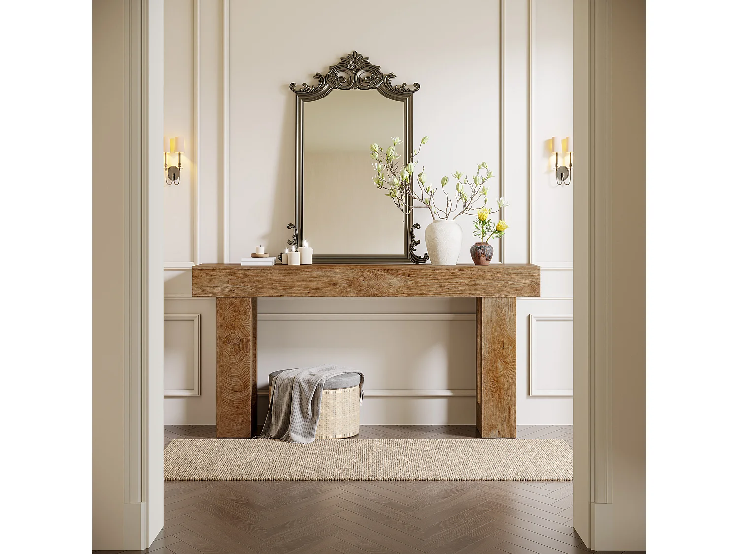 Rechthoekige consoletafel 160 cm lang, salontafel achter de bank voor de hal (natuur)