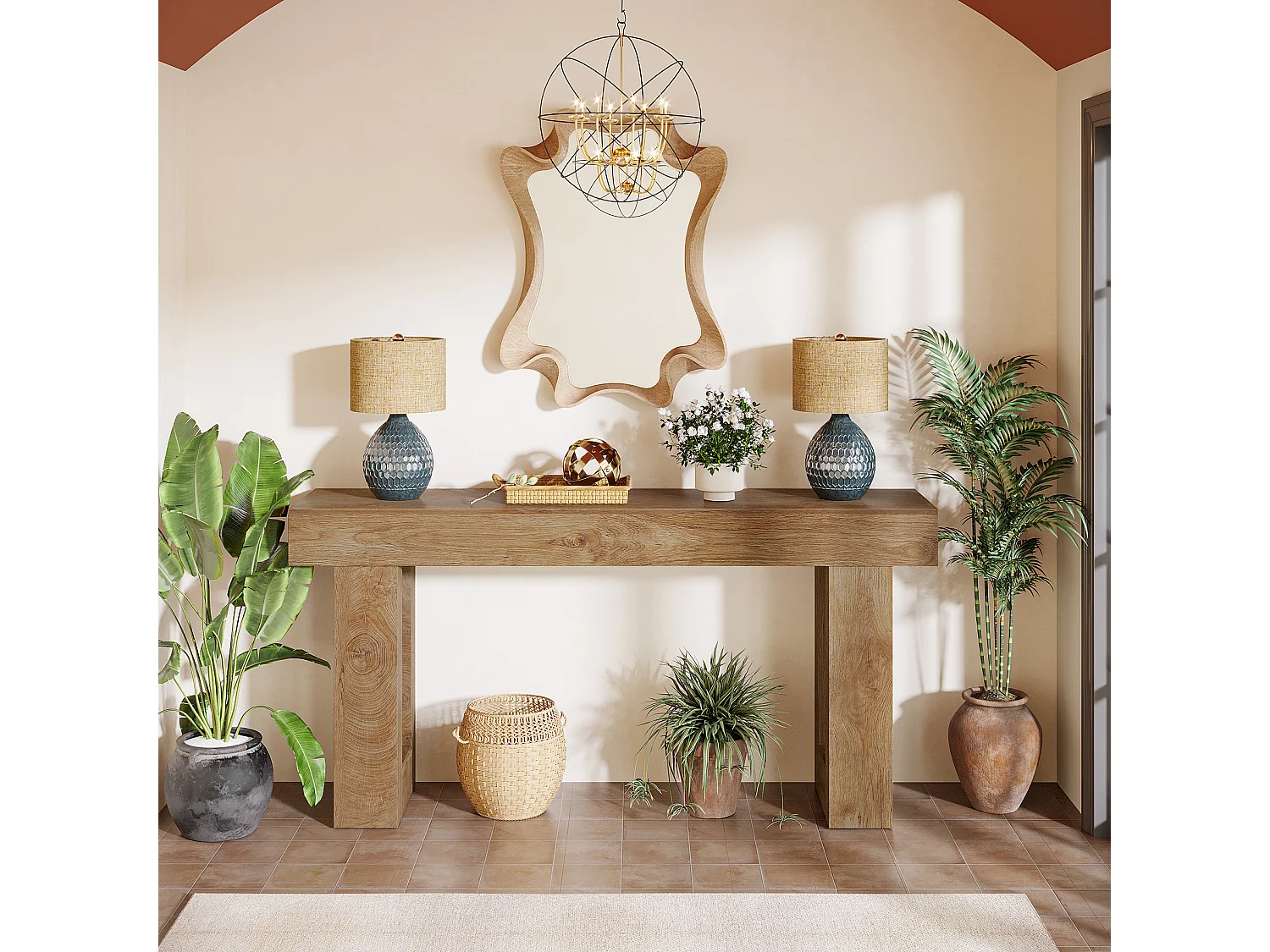 Table Console rectangulaire de 160 cm de Long, Table Basse derrière Le canapé pour entrée (Naturel)