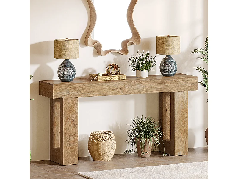Rechthoekige consoletafel 160 cm lang, salontafel achter de bank voor de hal (natuur)