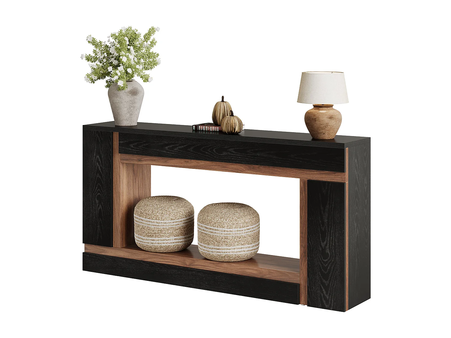 Table console étroite rectangulaire à 2 niveaux en bois pour entrée, entrée, foyer