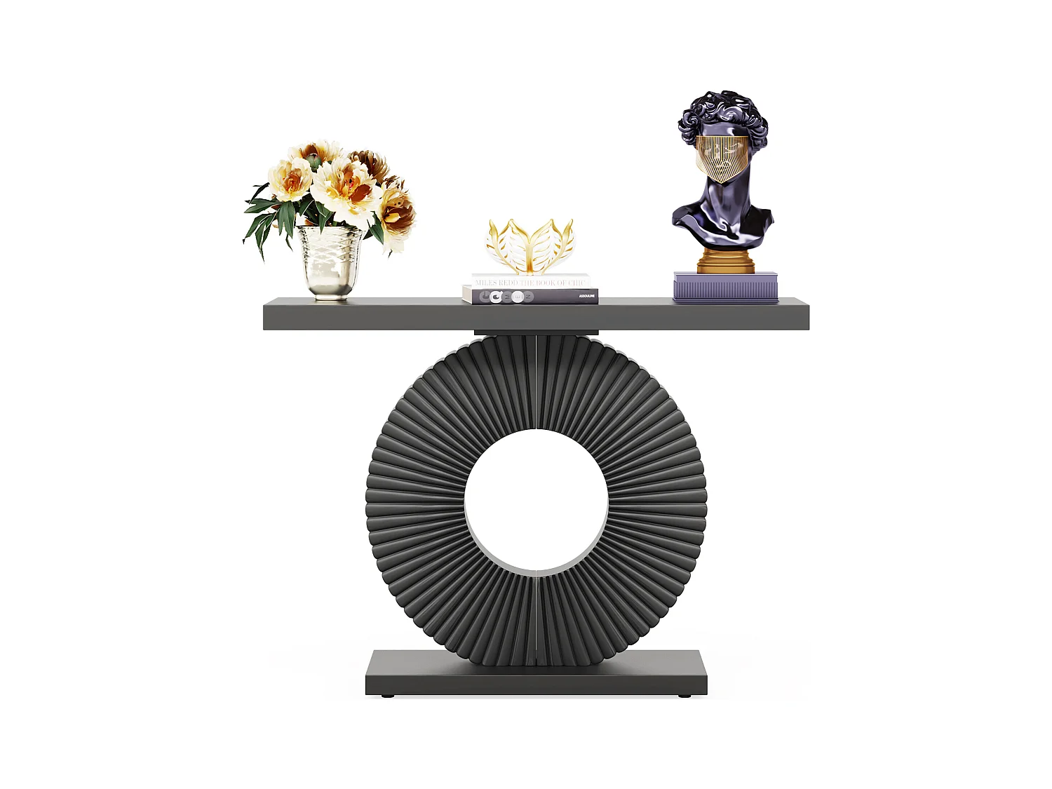 Table console moderne avec base géométrique, table d'entrée en bois de 100 cm