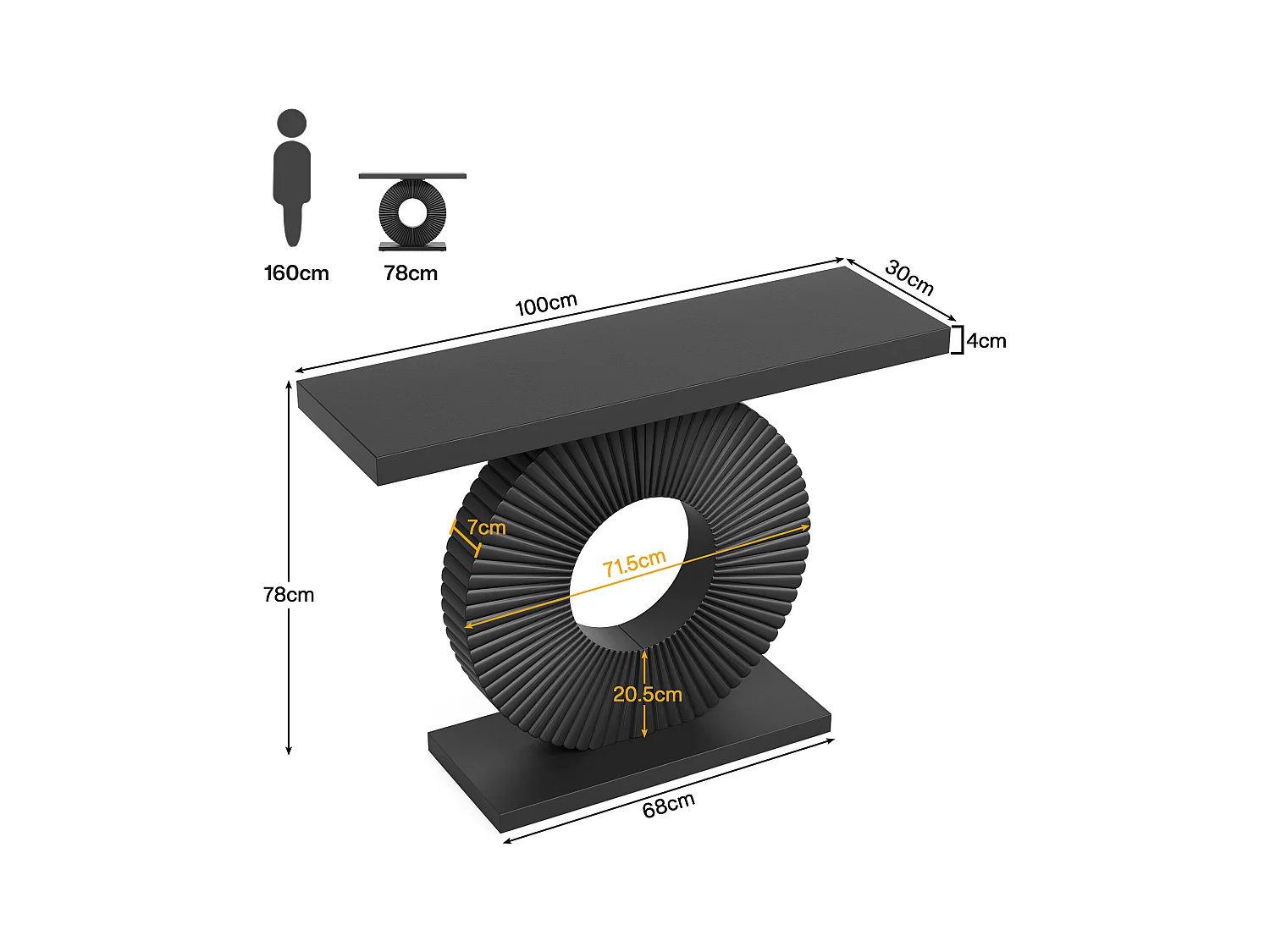 Table console moderne avec base géométrique, table d'entrée en bois de 100 cm