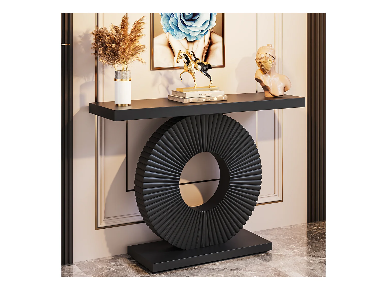 Table console moderne avec base géométrique, table d'entrée en bois de 100 cm